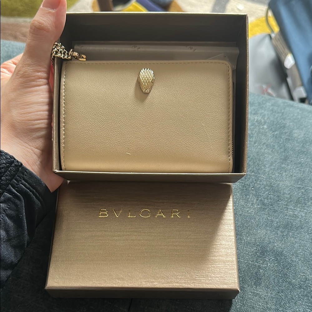 Bulgari serpenti forever card holder Cream wristlet with Gold Accents